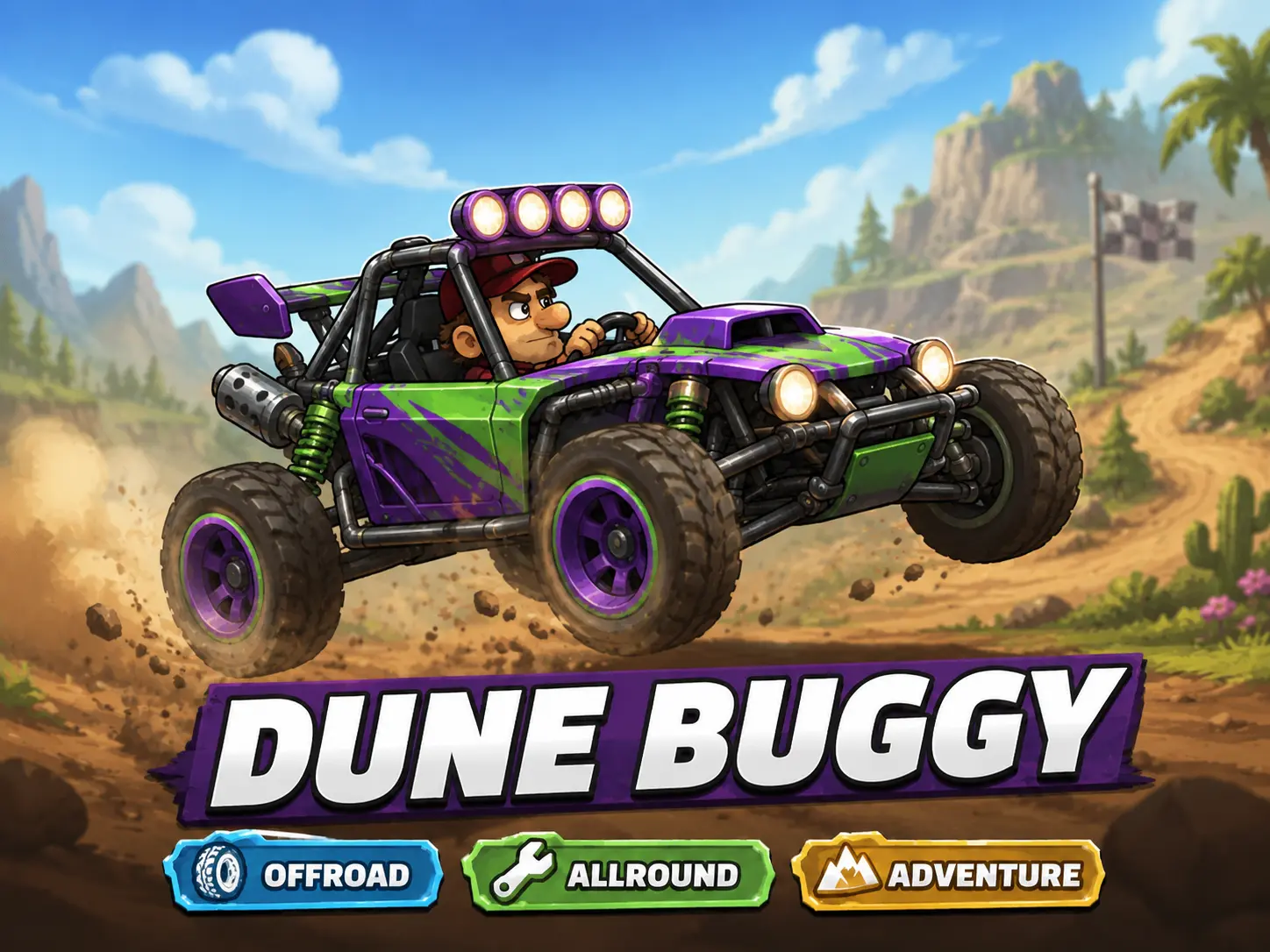 Dune Buggy – lila och grön ökenbuggy i Hill Climb Racing 2