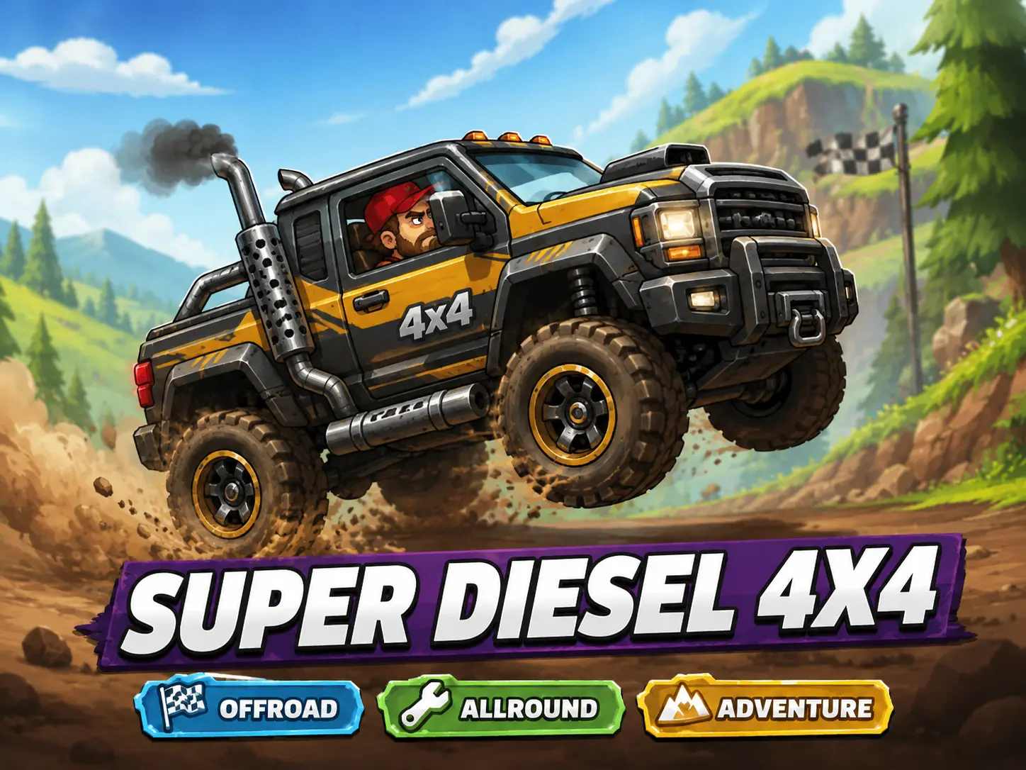 Super Diesel 4x4 – gul och svart terrängpickup i Hill Climb Racing 2