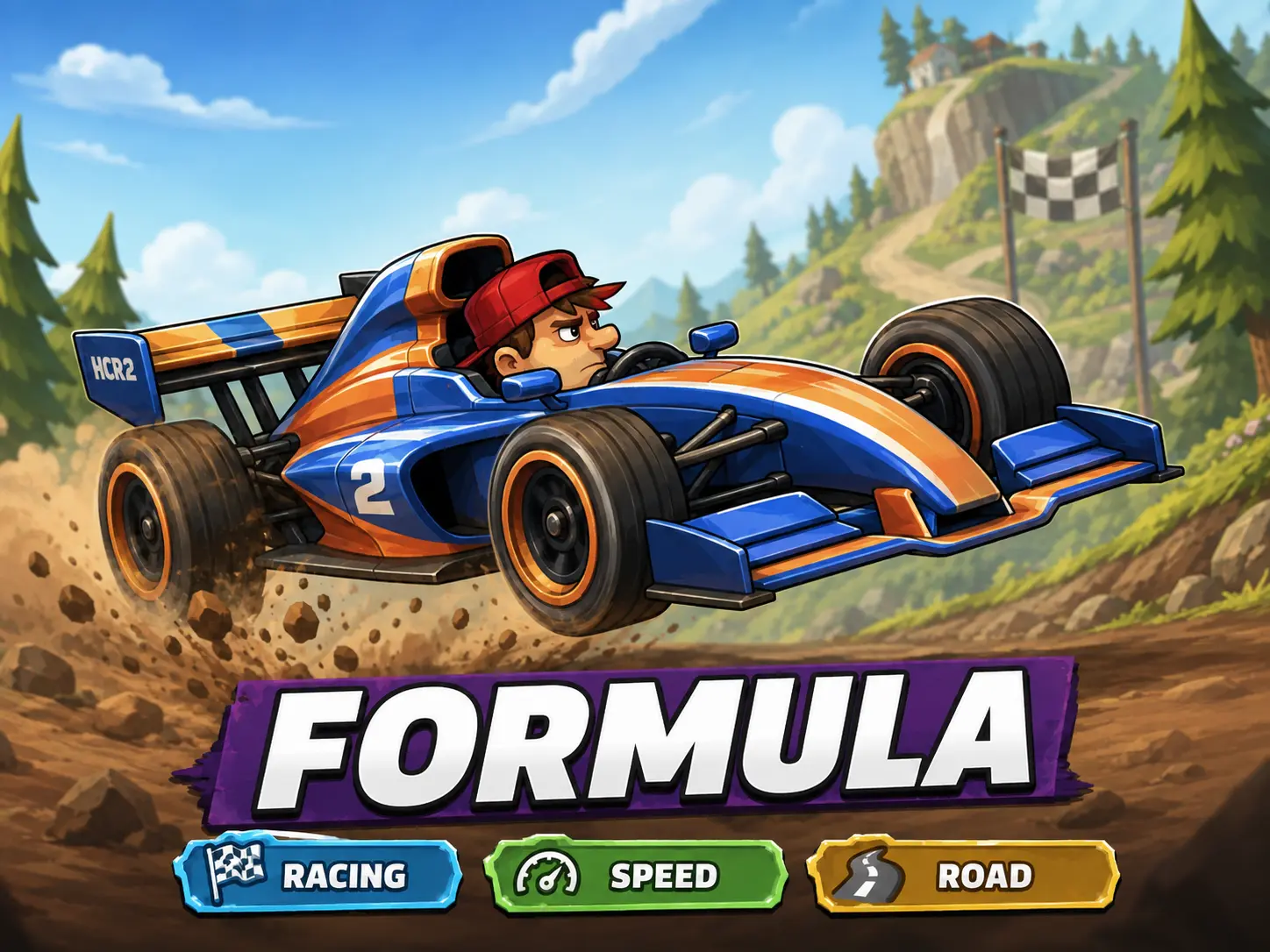 Formula – blå och orange formelbil i Hill Climb Racing 2