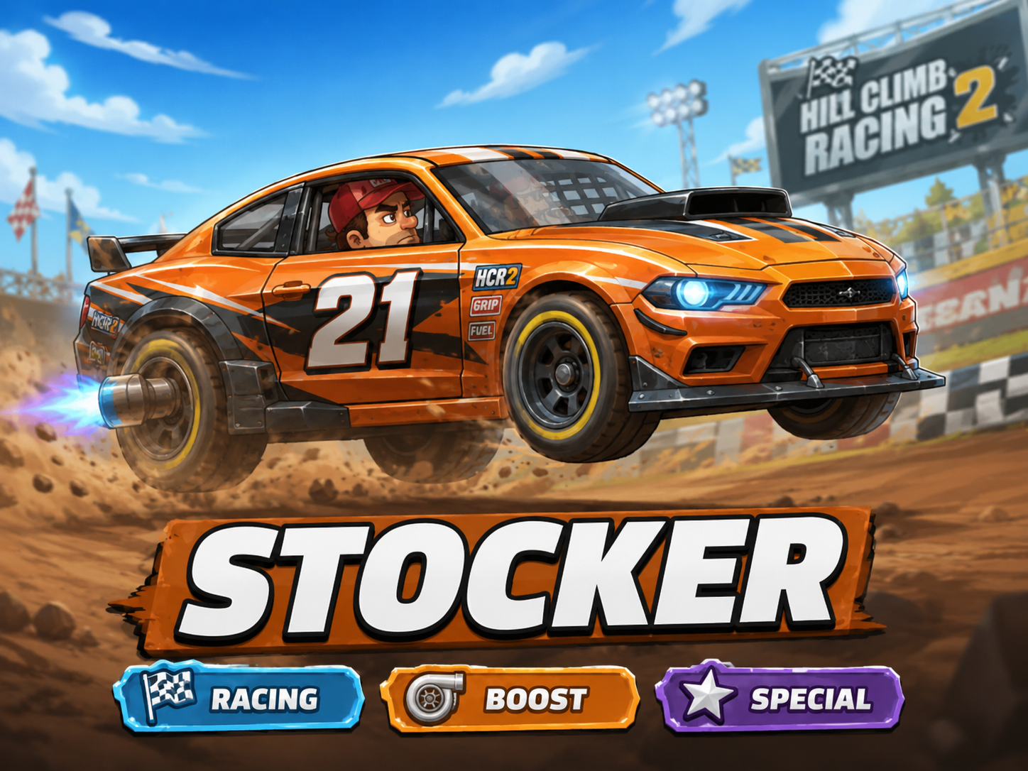 Stocker – orange racingbil i Hill Climb Racing 2