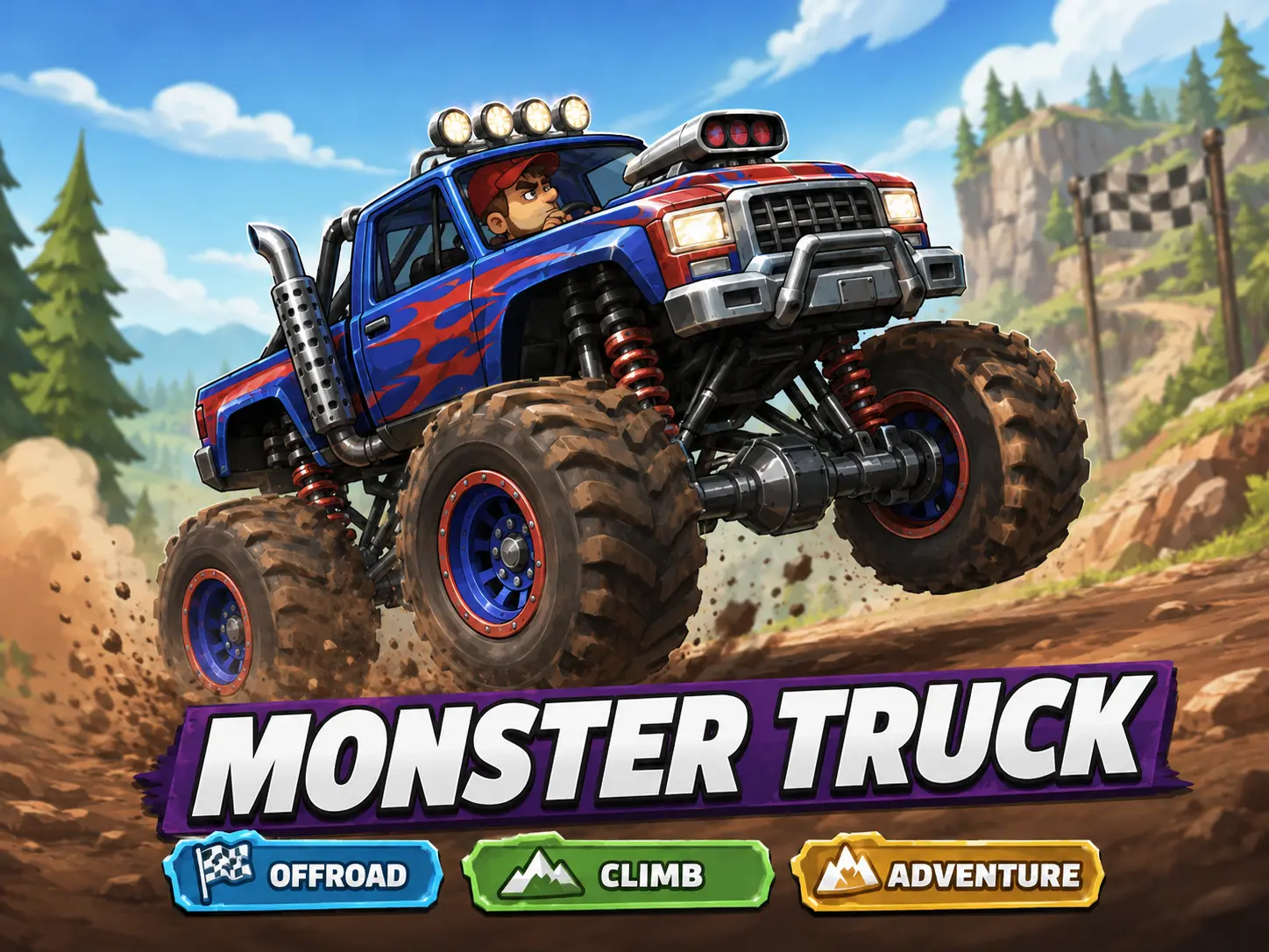 Monster Truck – blå och röd monstertruck i Hill Climb Racing 2