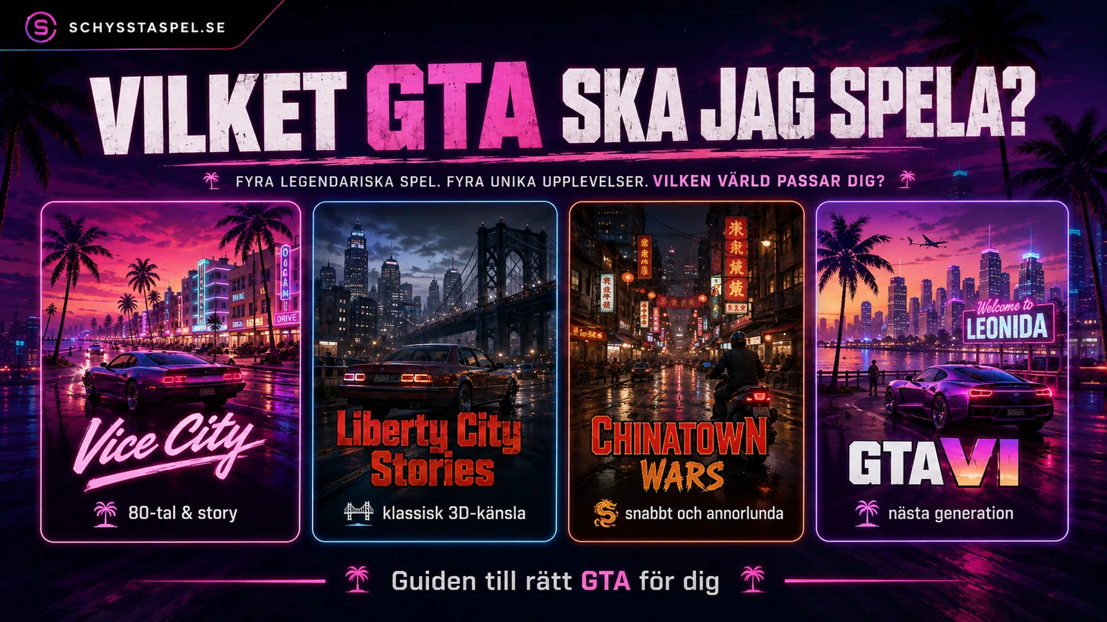 Vilket GTA ska jag spela? Guide som jämför GTA Vice City, Liberty City Stories, Chinatown Wars och GTA VI